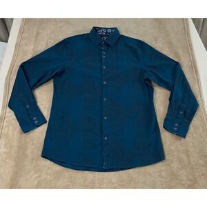 Rock Roll n Soul Shirt Mens size M Button Up Blue Floral Print L/S EUC